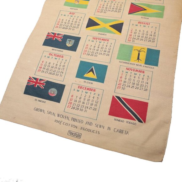 Vintage Caribbean Lands of the Sun Scroll 1970 Calendar Fabric Wall Decor Retro - Picture 7 of 8